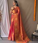 Pink art silk  woven saree