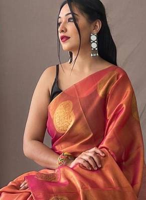 Pink art silk  woven saree 2