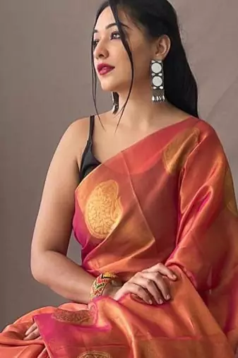 Pink art silk  woven saree