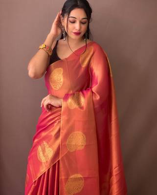 Pink art silk  woven saree 3