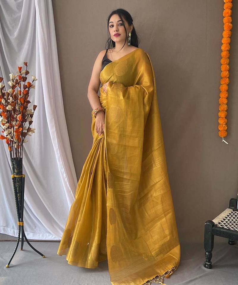 Yellow art silk  woven saree