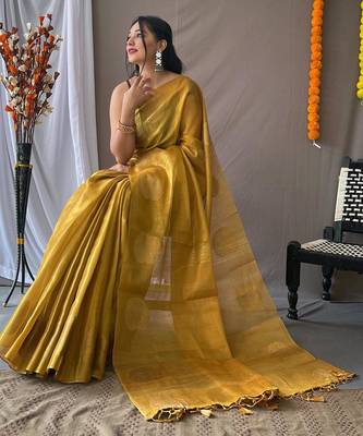 Yellow art silk  woven saree 2