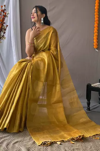 Yellow art silk  woven saree