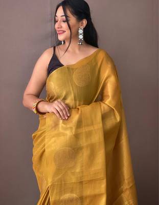 Yellow art silk  woven saree 3