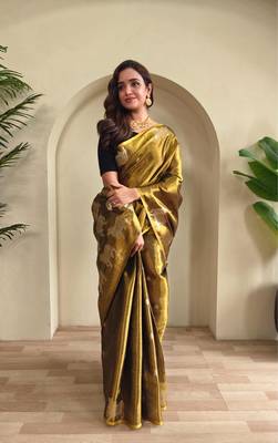 Black art silk  woven saree 1