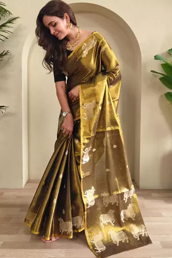 Black art silk  woven saree
