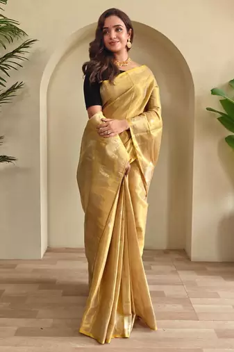 Cream art silk  woven saree