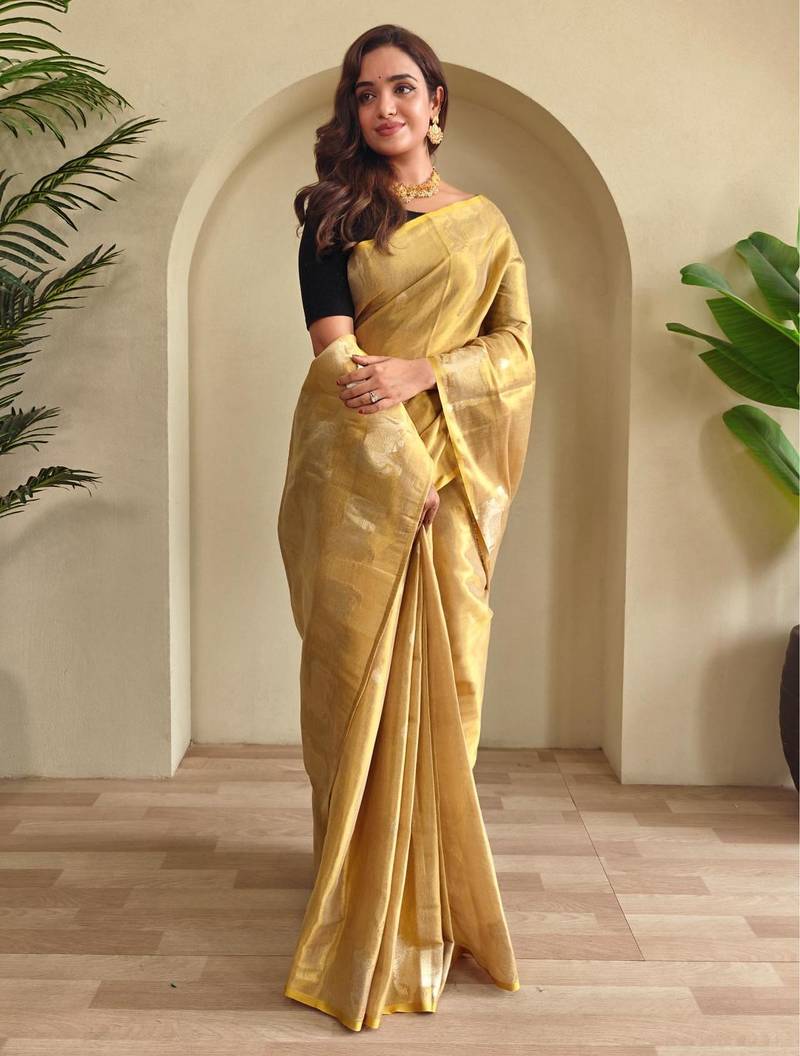 Cream art silk  woven saree