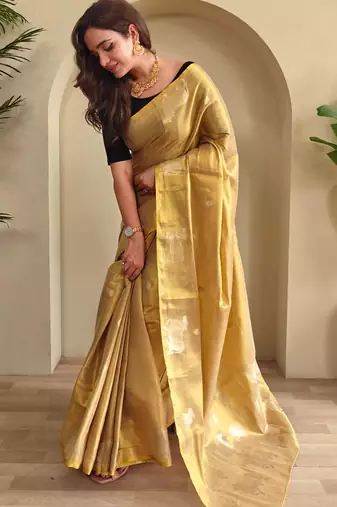 Cream art silk  woven saree