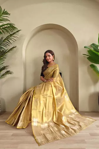 Cream art silk  woven saree