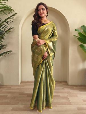 Green art silk  woven saree 1