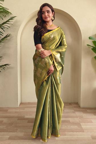 Green art silk  woven saree