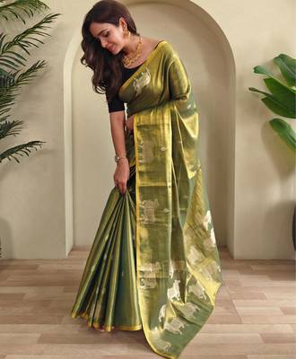 Green art silk  woven saree 2