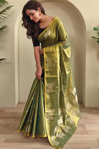 Green art silk  woven saree