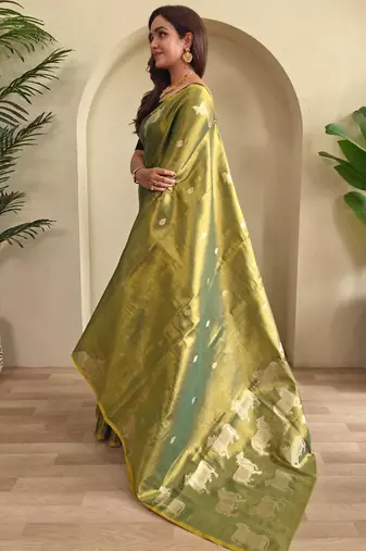 Green art silk  woven saree