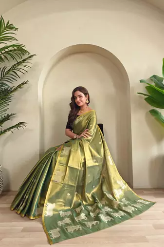 Green art silk  woven saree