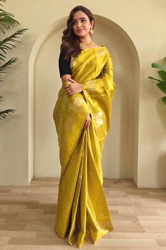 Lemon art silk  woven saree