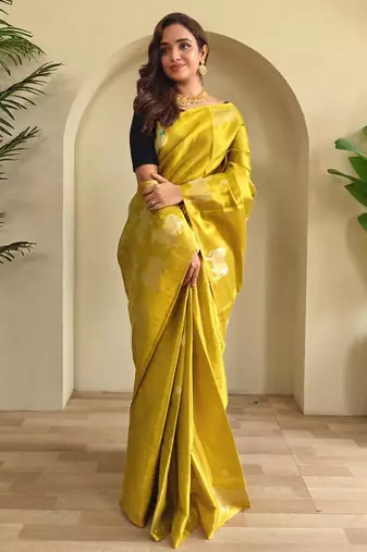 Lemon art silk  woven saree