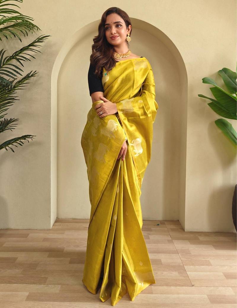 Lemon art silk  woven saree