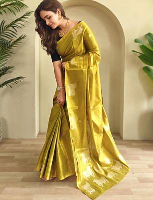 Lemon art silk  woven saree 2