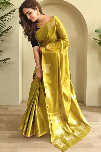 Lemon art silk  woven saree