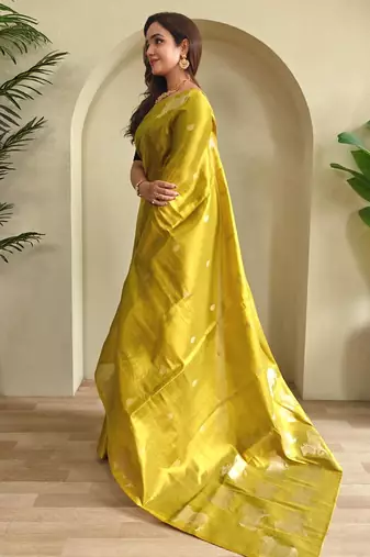 Lemon art silk  woven saree