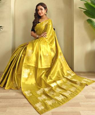 Lemon art silk  woven saree 4
