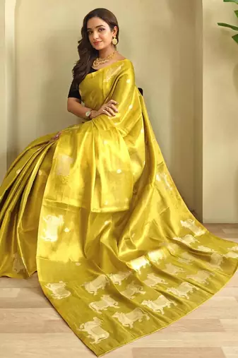 Lemon art silk  woven saree