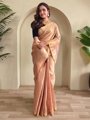 Light peach art silk  woven saree 1