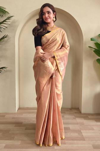 Light peach art silk  woven saree