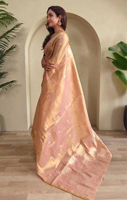 Light peach art silk  woven saree 3