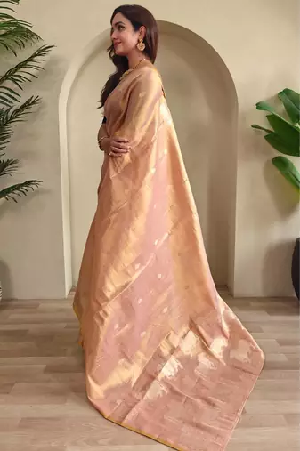 Light peach art silk  woven saree