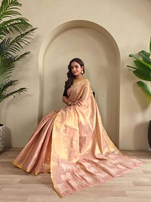 Light peach art silk  woven saree 4