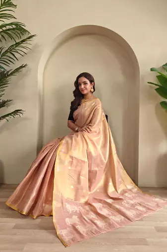 Light peach art silk  woven saree