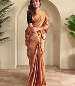 Peach art silk  woven saree