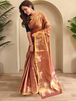 Peach art silk  woven saree 2
