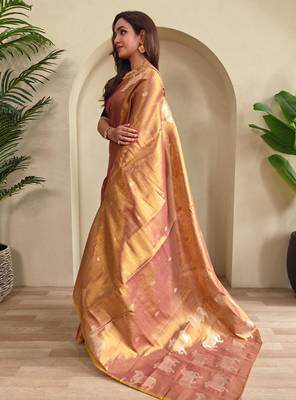 Peach art silk  woven saree 3