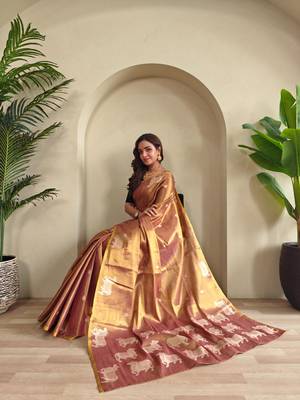 Peach art silk  woven saree 4