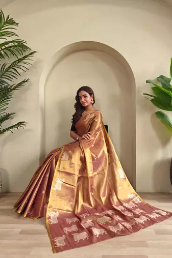 Peach art silk  woven saree