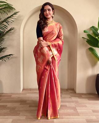 Pink art silk  woven saree 1