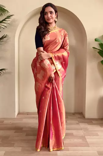 Pink art silk  woven saree