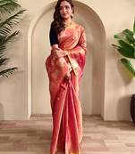 Pink art silk  woven saree