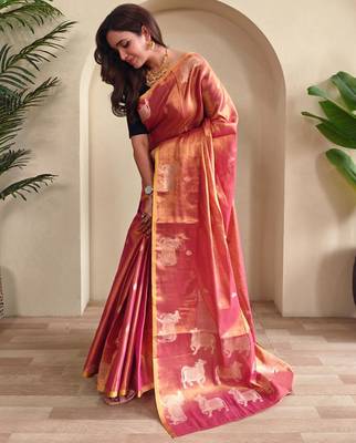 Pink art silk  woven saree 2