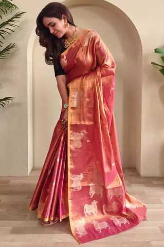 Pink art silk  woven saree