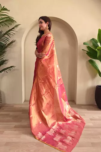 Pink art silk  woven saree