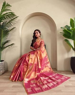 Pink art silk  woven saree 4