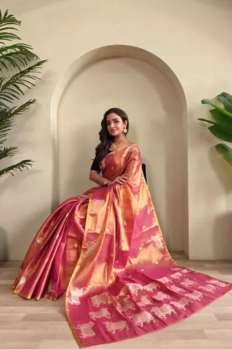 Pink art silk  woven saree