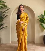 Yellow art silk  woven saree