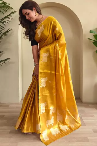 Yellow art silk  woven saree