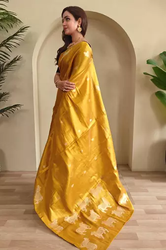 Yellow art silk  woven saree